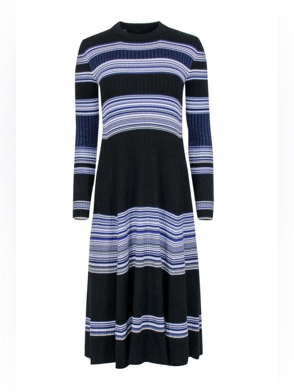 Proenza Schouler Black & Blue Wool Striped Sweater Dress Sz L